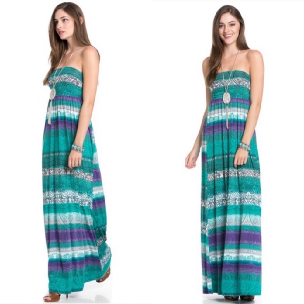 Strapless Teal Maxi Dress